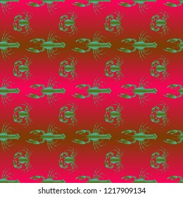 Seamless pattern witn marine crab and lobster.