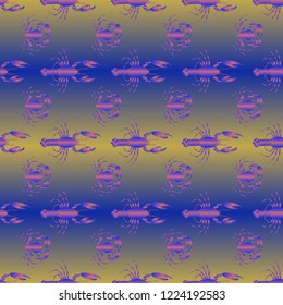 Seamless pattern witn marine crab and lobster.