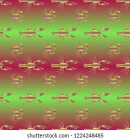 Seamless pattern witn marine crab and lobster.