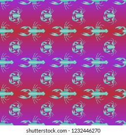 Seamless pattern witn marine crab and lobster.