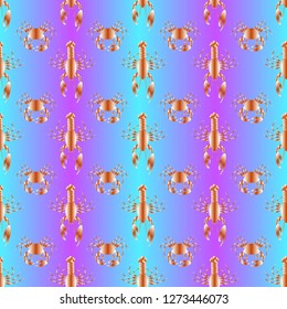 Seamless pattern witn marine crab and lobster.
