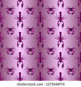 Seamless pattern witn marine crab and lobster.
