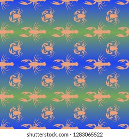 Seamless pattern witn marine crab and lobster.