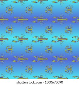 Seamless pattern witn marine crab and lobster.