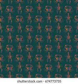 Seamless pattern witn marine crab and lobster.