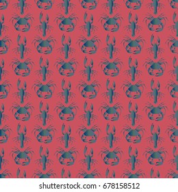 Seamless pattern witn marine crab and lobster.