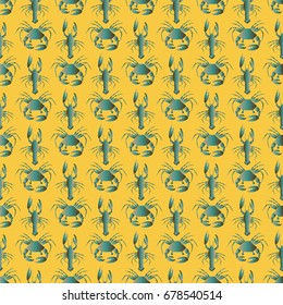 Seamless pattern witn marine crab and lobster.