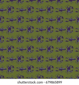 Seamless pattern witn marine crab and lobster.