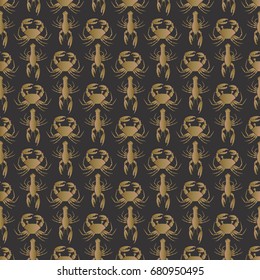 Seamless pattern witn marine crab and lobster.