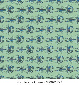 Seamless pattern witn marine crab and lobster.
