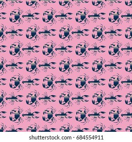 Seamless pattern witn marine crab and lobster.