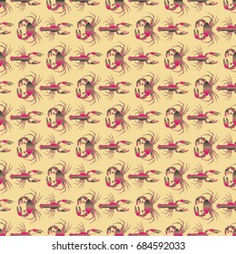 Seamless pattern witn marine crab and lobster.