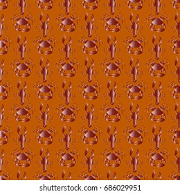 Seamless pattern witn marine crab and lobster.