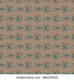 Seamless pattern witn marine crab and lobster.