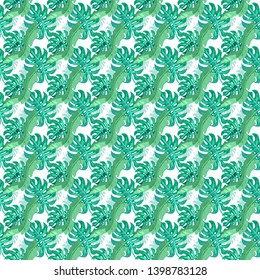 Seamless pattern witn monstera and banana leaves. Tropical texture on white background
