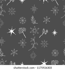 Seamless Pattern wits Snowflakes. Winter hand drawn sketches  vector illustration