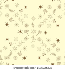 Seamless Pattern wits Snowflakes. Winter hand drawn sketches  vector illustration