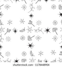 Seamless Pattern wits Snowflakes. Winter hand drawn sketches  vector illustration