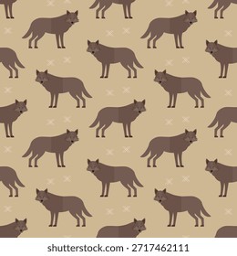 seamless pattern wolf animal woods forest on a brown background vector wallpaper textile giftwrap fabric