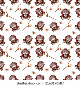 Seamless Pattern Wolf Playing Games In Vampire Cloak