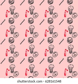 seamless pattern for woman, cosmetics, vector pattern with doodle elements