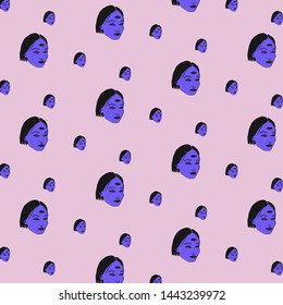 Seamless pattern of woman with dark sky with stars in eyes and hair. Cosmic girl. Space. Conceptual design on alchemy, fantasy, mystic. Boho esoteric illustration.