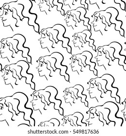 seamless pattern woman face contour emotion icon. vector illustration