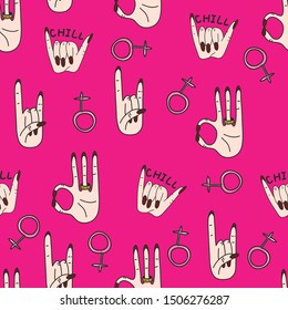 Seamless pattern with woman hand. Background for textile, fabric, web, wrapping paper, teen, girl an other design.