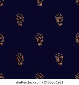 Seamless pattern Woman with headwrap Hand draw boho fantasy art for textile or t-shirt