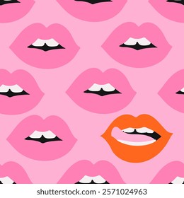 Seamless pattern with woman lips.  Retro background for design and card, covers, package, wrapping paper.