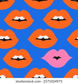 Seamless pattern with woman lips.  Retro background for design and card, covers, package, wrapping paper.