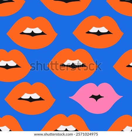 Seamless pattern with woman lips.  Retro background for design and card, covers, package, wrapping paper.
