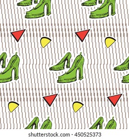 Seamless pattern of woman shoes in Pop Art style.