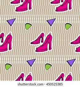 Seamless pattern of woman shoes in Pop Art style.