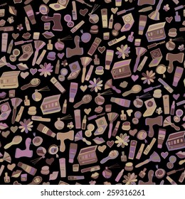 Seamless pattern with womans cosmetic.
