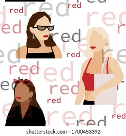 Seamless pattern with Woman's Face minimalist collage abstract contemporary fashion in a modern trendy colors, vector illustration