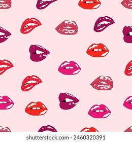 Seamless pattern with womans' lips. Love theme, feminine design. Hand drawn vector illustration