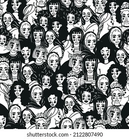 Seamless pattern with women. Background for textile, fabric, stationery, socks, wrapping paper, clothes and other designs.