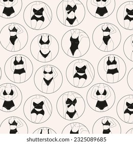 Seamless pattern with Women in bikini. Beach underwear. Love and accept any body type. Healthy body, Body positive, fat acceptance movement, lifestyle and fashion concept