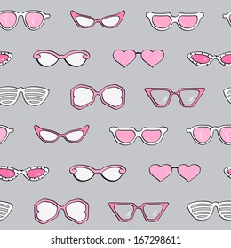 Seamless pattern, Women fashion isolated sunglasses vector set, Template frame design for card, fashion theme