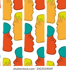 patrón transparente con caras de mujeres y hombres en estilo plano en vector.amor en estilo graffiti. plantilla para fondo, fondo de pantalla, textil, impresión, envoltura