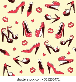 Seamless pattern with women shoes. Vector illustration