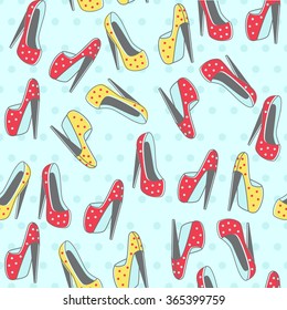Seamless pattern with women shoes. Vector illustration