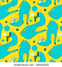 Seamless pattern of women shoes yellow, turquoise