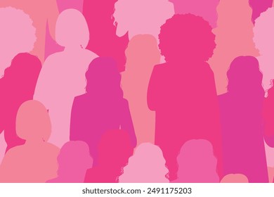 Seamless pattern with women silhouette in pink colors. Breast cancer concept. Disease prevention, solidarity or charity campaign flyer.