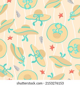 Seamless pattern with women summer hat. Vector illustration on theme pattern women sun hats.