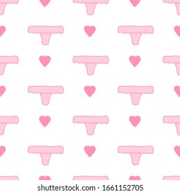 Seamless pattern with women underwear.  Background with panties and hearts. Hand drawn. Vector illustration. 