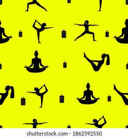 Seamless pattern with women in yoga poses