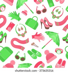 Seamless pattern with  women's accessories. Flat vector illustration.