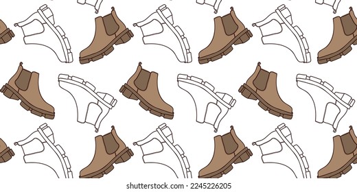 Seamless pattern with women's Chelsea shoes. Flat vector illustration